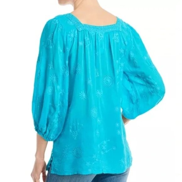 Johnny Was Size S Celestin Eris Blouse Embroidered Blue Relaxed Fit Boho NWT - Picture 5 of 7